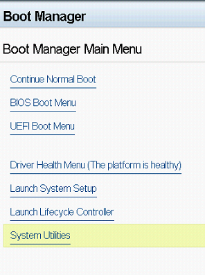 Select System Utilities from the Boot Manager Main Menu